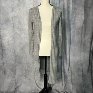 Emory Park Gray Ribbed Long Open Front Cardigan Sweater